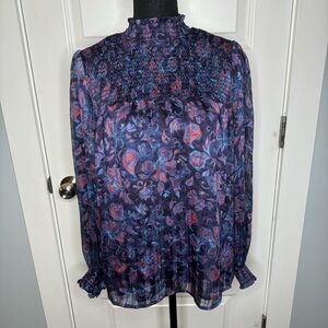 Joie Purple Silk Paisley Long Sleeve High Neck Blouse Women's Size Medium